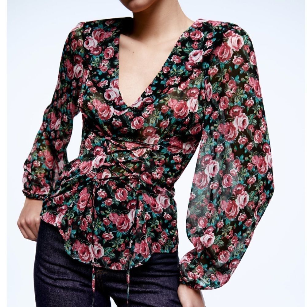 NWT Zara Floral Print Blouse